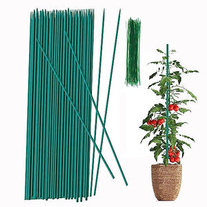 SupKing Garden Plant Stakes,Sturdy Green Wood Bamboo Sticks 17" for Beans,Tomatoes,Vegetable and Potted Plants,Wooden Sign Posting Garden Sticks（30Pcs）