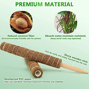 Moss Pole for Plants Monstera 56 Inch, 4 Pcs 17.7 Inch Moss Poles for Climbing Plants, Coir Totem Pole Moss Stick for Plant Support Extension, Train Potted Creepers to Grow Upwards, 65 Feet Twist Tie