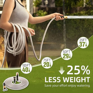 Cesun 50FT 304 Stainless Steel Metal Garden Hose - Heavy Duty Water Hose for RV, Outdoor Yard, Lightweight - Flexible & Never Kink