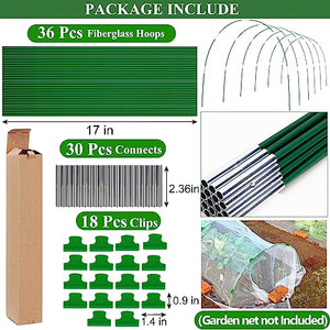 Greenhouse Hoops Grow Tunnel 6 Sets of 8FT Long Garden Hoops, Rust-Free Fiberglass Garden Hoops Frame for Garden Netting Raised Bed Plant Shade Cloth Row Cover, DIY Plant Support Garden Stakes, 36pcs