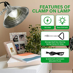 Simple Deluxe 2-Pack Clamp Lamp Light with 8.5 Inch Aluminum Reflector up to 150 Watt E26 (no Bulb Included), Silver and Black