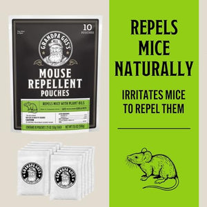 Grandpa Gus's Extra-Strength Mouse Repellent, Cinnamon/Peppermint Oils Repel Mice from Nesting & Freshen Air in Car/RV/Boat/Garage/Shed/Cabin, 1.75 Oz (10 Pouches)