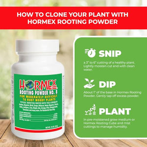 Hormex Rooting Powder #8 - for Moderately Difficult to Root Plants - 0.8 IBA Rooting Hormone for Plant Cuttings - Fast & Effective - Free of Alcohol, Dye, Gel & Preservatives for Healthier Roots, 21g