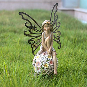 Suyorpe Flower Fairy Garden Decor,Garden Fairy Statues Outdoor,Solar Powered Outdoor Resin Fairy Figurine,Patio Lawn Yard Porch,Funny Garden Fairy Ornaments for Outside Garden Gifts,9.45 Inches Tall