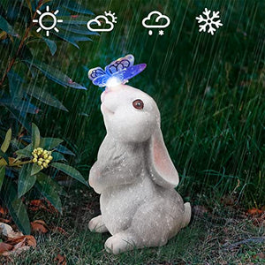 Sinhra Bunny Statue Decor-Rabbit with Solar Butterfly Changing Lights for Garden, Outdoor, Patio,Balcony,Yard,Lawn Ornament,Gardening Gifts for Mom Grandma