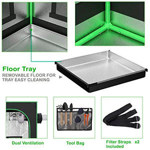 JupiterForce Grow Tent with Observation Window and Floor Tray, High Reflective Mylar Hydroponic Growing Room for Home, Plant Growing, Black, 24"x24"x36"