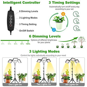 LBW Grow Light with Stand, Tri-Head LED Plant Light for Indoor Plants, Full Spectrum 150 LEDs, 3/6/12H Timer, 6 Dimmable Levels, 3 Switch Modes, Adjustable Tripod Stand 15-63 inches