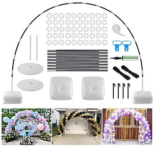 Improved Balloon Arch Kit, 10ft Wide & 9ft Tall Adjustable Balloon Arch Stand with thicken Water Fillable Base, 50pcs Balloon Clip, Balloon Pump, Ground Nails for Wedding, Graduation, Birthday Party