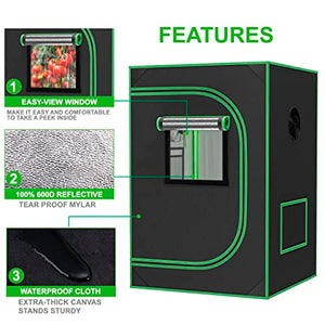 JupiterForce Grow Tent with Observation Window and Floor Tray, High Reflective Mylar Hydroponic Growing Room for Home, Plant Growing, Black, 24"x24"x36"