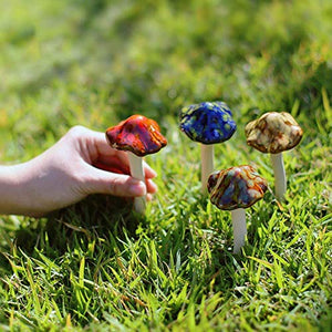 Danmu Garden Decor, 4pcs (Random Color) Ceramic Mushroom for Garden, Yard, Fairy Garden - Lawn Ornament Décor, Pottery Ornament 4.52" in Height (Dark Version)