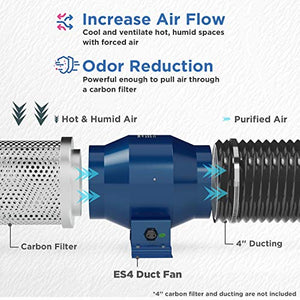 TURBRO AirSupply ES4, 4 Inch Inline Duct Fan with Solid Metal Case, 195 CFM Quiet Vent Fan with Variable Speed Controlled for Grow Tent and Ventilation