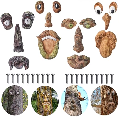 FmnyYaid Tree Faces Decor Outdoor 4Pcs with 20 Screws, Tree Face Outdoor Statues Old Man Tree Hugger Bark Ghost Yard Art Garden Decoration, Tree Decorations Outdoor for Halloween Easter