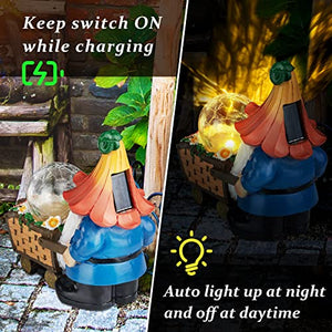 Grovind Garden Gnomes Outdoor Decorations Solar Gnomes Garden Statues, Garden Gnome Decor Holding Magic Orb with LED Lights, Gnomes Outdoor Clearance for Garden Patio Lawn Decor Gnome Gift