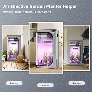 COSTWAY Grow Tent, 36” X 20” X 63”, Indoor Grow Room with Observation Window, Removable Floor Tray, Ventilation Duct Port, 600D Mylar Hydroponic Dark Room for Patio, Garage (Grey, 36"x20"x63")
