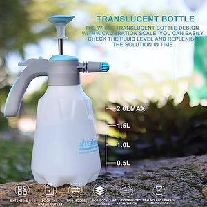 Kitahara 0.5 Gallon Handheld Pump Sprayer, 2L Pressure Garden Sprayer, 68 oz Lawn & Garden Water Spray Bottle with Pressure Relief Valve Adjustable Nozzle, for Yard Weeds Plant and Cleaning