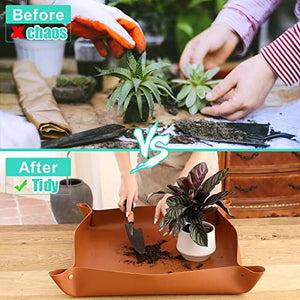 Owl Focus PU Leather Repotting Mat,Indoor Plant Transplanting and Mess Control Tarp,26.5" x 26.5" Foldable Waterproof Potting Tray,Succulent Gardening Mat for Plant Lovers Gifts