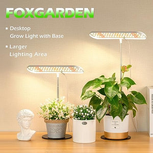 FOXGARDEN Grow Light, Full Spectrum Desktop Grow Lamp with Base, Bright LED Plant Light with Auto On/Off Timer 4/8/12H, 4 Dimmable Brightness, Height Adjustable, Ideal for Indoor Plants