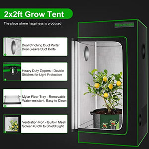 MELONFARM 2x2 Grow Tent, 24"x24"x48'' High Reflective 600D Diamond Mylar Canvas with Observation Window and Floor Tray for Hydroponic Indoor Plant Growing