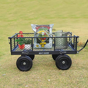 BILT HARD 880 lbs 10" Flat Free Tires Steel Garden Cart with 180° Rotating Handle and Removable Sides, Heavy Duty 4 Cu.Ft Capacity Utility Garden Carts and Wagons, Black