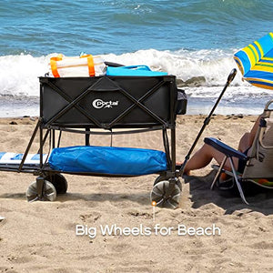 PORTAL Collapsible Double Decker Wagon, Foldable Wagon Cart with 54” Lower Decker, Folding Beach Wagon with Big Wheels, Utility Outdoor Portable Wagon for Camping, Garden, Shopping, Groceries, Black
