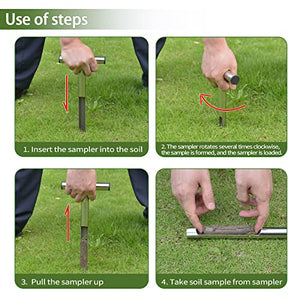 Soil Probe 12 Inch with 2 Bags, Soil Sample Probe for Lawn House Plants, T-Handle Soil Sampler Probe Rod Tool Set, Stainless Steel Soil Test Kits Tool for Soil Sampling