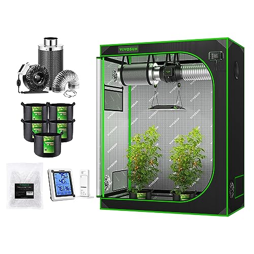 VIVOSUN 4' x 2' Complete Grow Tent Kit - 4 Inch 203 CFM Air Filtration Kit, 4' x 2' Grow Tent, 5-Pack 5 Gallon Grow Bags, 5' x 15' Trellis Netting and Hygrometer