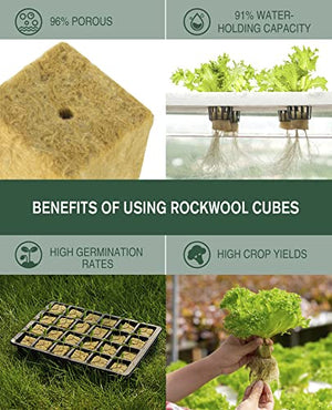 SKINNYBUNNY Rockwool Cubes 1.5 inch, Rock Wool Planting Cubes with Holes, Rockwool Cubes for Hydroponics, Perfect for Soilless Culture and Transplanting, 2 Sheets of 98 Cubes