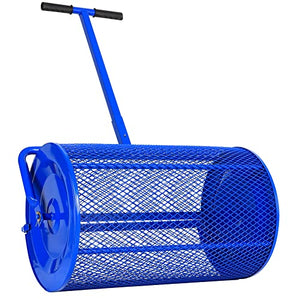 BILT HARD Peat Moss Spreader, 24 in Compost Spreader for Lawn and Garden, Heavy Duty Metal Mesh Basket Topdressing Roller, Spreading Dirt, Mulch and Soil