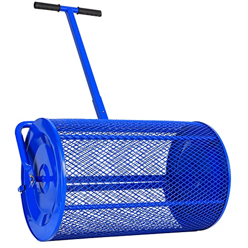 BILT HARD Peat Moss Spreader, 24 in Compost Spreader for Lawn and Garden, Heavy Duty Metal Mesh Basket Topdressing Roller, Spreading Dirt, Mulch and Soil