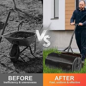 Maylaviu peat Moss Spreader 24 Inch Compost Spreader Fertilizer spreaders Roller with Upgrade T Shaped Handle,Easy to Assemble top Soil Spreader for Lawn and Garden Care Manure Spreaders Roller
