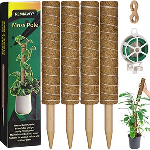 Moss Pole for Plants Monstera 56 Inch, 4 Pcs 17.7 Inch Moss Poles for Climbing Plants, Coir Totem Pole Moss Stick for Plant Support Extension, Train Potted Creepers to Grow Upwards, 65 Feet Twist Tie
