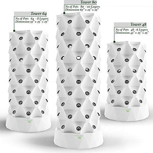 Nutraponics Hydroponics Tower - Hydroponics Growing System for Indoor Herbs, Fruits and Vegetables - Aeroponic Tower with Hydrating Pump, Timer, Adapter, Seeding Bed & Net Pots (64 Pots)