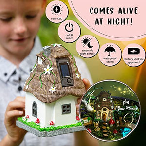 WILD PIXY Garden Kit - Glow in The Dark Fairy Accessories Set, 7.1" Fairy House with Opening Door and Solar LED Light, Glow Stones, Garden Decorations for Indoor or Outdoor