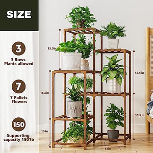 Bamworld Plant Stand Indoor Outdoor Plant Shelf Corner Plant Table 7 Pots Plant Holder for Living Room Plant Rack Indoor Multiple Plants for Patio Balcony Garden Decor