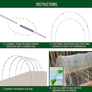 MAXPACE Greenhouse Hoops for DIY 3.5ft or Wider Grow Tunnel, Rust-Free Fiberglass Support Hoops Frame for Garden Fabric, DIY Plant Support Garden Stakes, Gardening Supplies, 25pcs