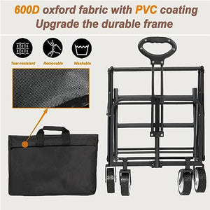 iHomey Collapsible Folding Outdoor Utility Wagon, Beach Wagon Cart with All Terrain Wheels & Drink Holders, Portable Sports Wagon for Camping, Shopping, Garden and Beach (Black/1 Year Warrant)