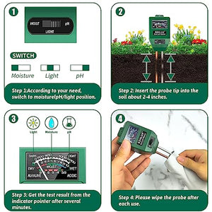 SZHLUX Soil Ggardening Tools 3-in-1 Moisture Meter Light & PH Tester for Plant Care, for Garden, Lawn, Farm, Indoor & Outdoor, 11.4in, Green