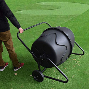 Farm Tumbling Composter Bin, Large Compost Tumbler Cart with Two Wheels, 360°Rotating Garden Yard Waste Bins, Trash Can with Steel Stand Rack