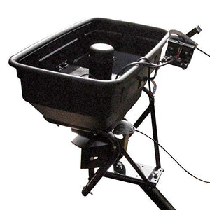 Field Tuff 12-Volt 125-Pound-Capacity Hitch-Mount Spreader, Fertilizer, Grass, and Seed Spreader with Rain Protector, Works with ATV, UTV, or Utility Tractor, Black