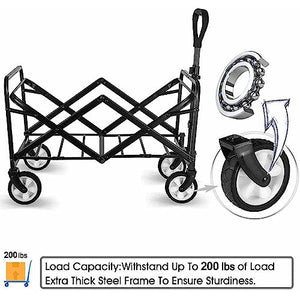 iHomey Collapsible Folding Outdoor Utility Wagon, Beach Wagon Cart with All Terrain Wheels & Drink Holders, Portable Sports Wagon for Camping, Shopping, Garden and Beach (Black/1 Year Warrant)