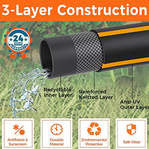 Giraffe Tools Garden Hose 25ft x 5/8", Water Hose Heavy Duty, Flexible, Lightweight Hybrid Hose with Swivel Grip Handle, Male to Female Fittings