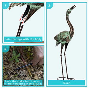 Shorayn Garden Crane Statues, Blue Heron Sculptures for Outdoor, Cranes Decor Metal Bird, Patina Garden Art Lawn Ornaments for Yard Patio Porch Outside Decorations