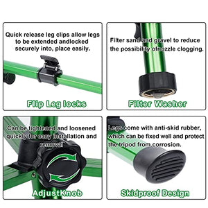 Biswing Impact Sprinkler Head on Tripod Base, Heavy Duty Lawn Sprinkler, 360 Degree Large Area Irrigation, Brass Sprinkler Nozzle & Solid Alloy Metal Extension Legs Flip Locks, 1 Pack