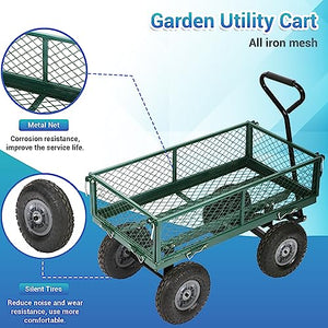 Garden Carts Yard Dump Wagon Cart Lawn Utility Cart Outdoor Steel Heavy Duty Beach Lawn Yard Landscape