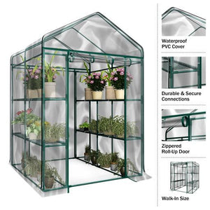 Greenhouse - Walk in Greenhouse with 8 Sturdy Shelves and PVC Cover for Indoor or Outdoor Use - 56 x 56 x 76-Inch Green House by Home-Complete