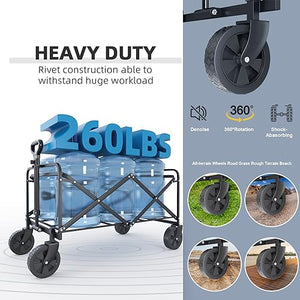DreamQuest Wagon, Wagon Cart with Wheels Foldable,Load 260lbs Collapsible Folding Outdoor Utility Wagon Garden Carts for Transporting Heavy Loads, Shopping and Camping