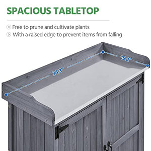 Topeakmart Potting Bench Table - Wooden Storage Cabinet with Removable Shelf & Flexible Space & Metal-Plated Tabletop for Outdoor Garden Patio, Gray