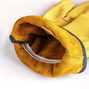 FZTEY Yard Gardening Safety Work Protective Leather Gloves Men & Women 9(Large)