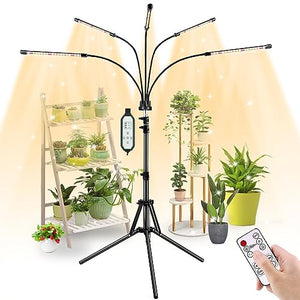 fyheart Grow Lights for Indoor Plants,Full Spectrum Grow Light with Adjustable Stand and Sturdy Clip,5 Light Tube,3 Light Modes,10 Dimmable Brightness,4/8/12 H Timer,360° Gooseneck,Remote Control