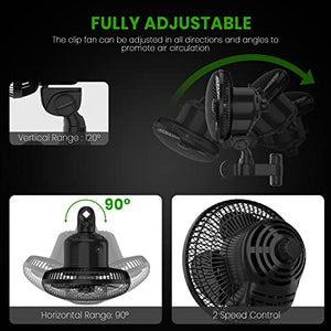CANNABMALL Clip On Fan for Grow Tents 6 Inch Oscillating Fan with Adjustable Grip Clip and 2-Speed Options, Strong Airflow, Humidity Resistant Motor, Quiet Hydroponics Circulation Cooling (Black)